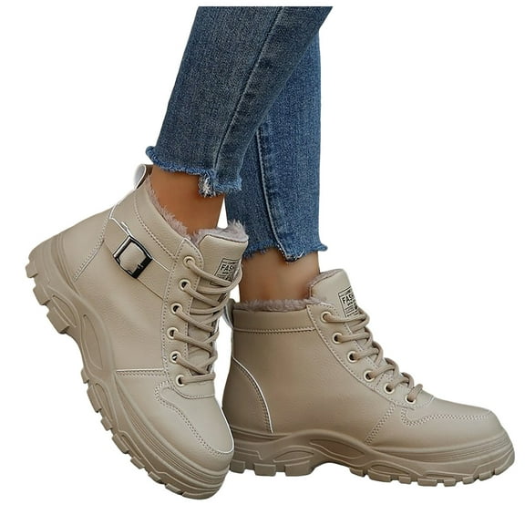 IUJSOY Winter Snow Boots for Women Furry Lined Warm Lace up Combat Ankle Boots Outdoor Booties