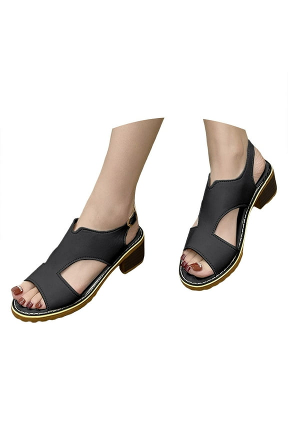 Women Heeled Sandals Peep Toe Cutout Low Stacked Heel Sandals Slingback Dress Shoes