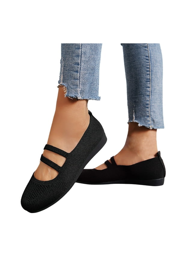 Women Mary Jane Shoes Women Comfortable Slip on Mesh Ballet Flats Knitted Office Work Shoes