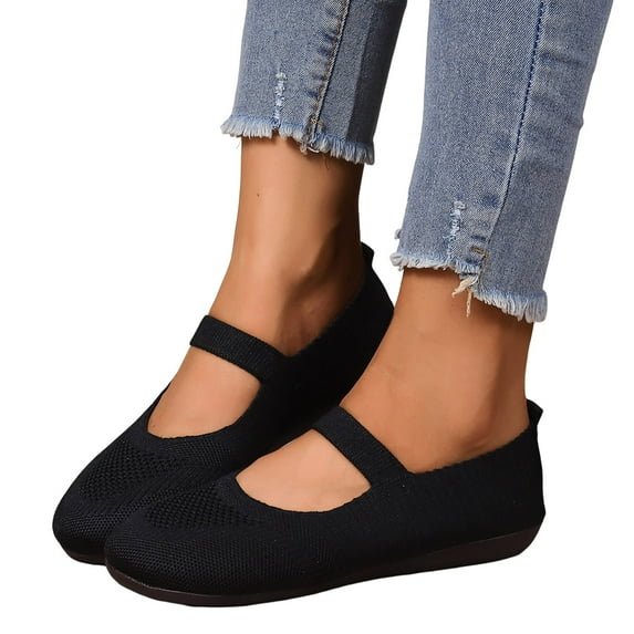 IUJSOY Women Mary Jane Shoes Women Comfortable Slip on Mesh Ballet Flats Knitted Office Work Shoes