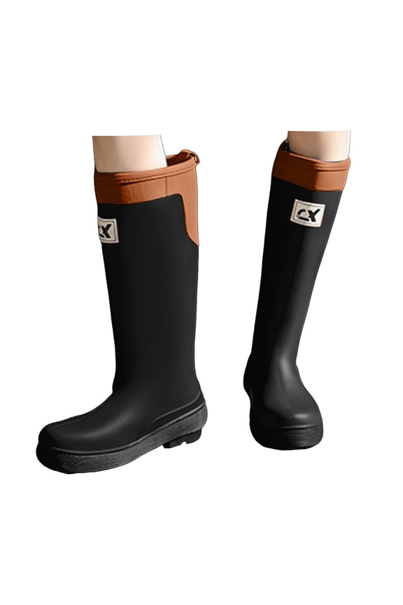 Women Rain Boots Black Waterproof Mid Calf Lightweight Cute Booties Fashion Work Garden Shoes