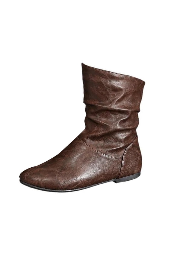 Women's Ankle Boots Slouchy Wide Calf Booties Pull on Classic Pointed Toe Flat Short Boots