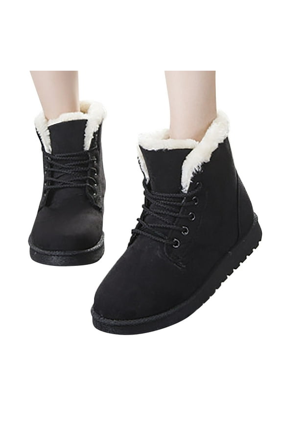 Women's Ankle Snow Boots Lace up Round Toe Winter Warm Furry Lined Fashion Short Booties