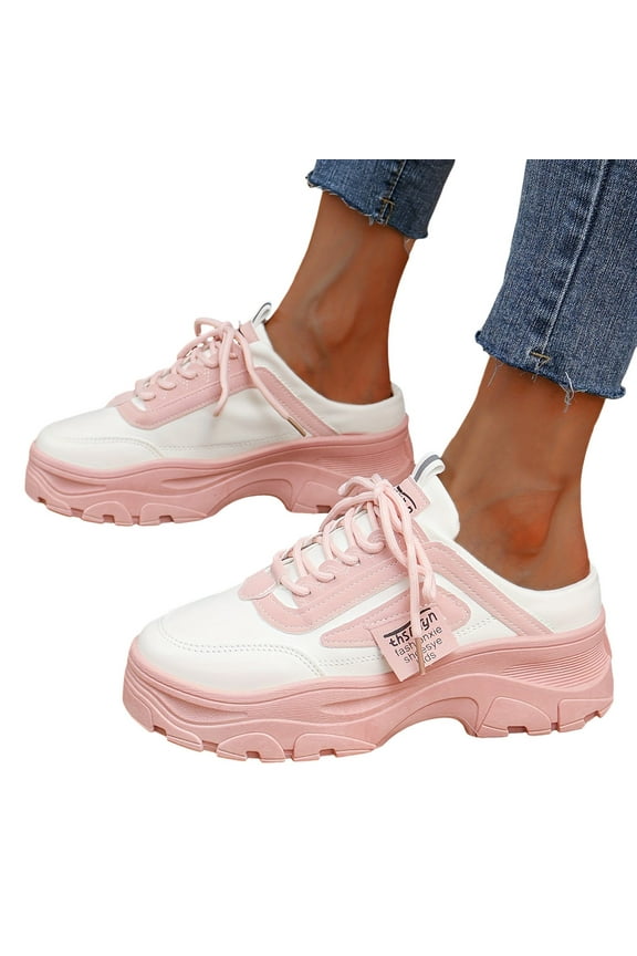 Women's Backless Fashion Sneakers Backless Slip on Mules Shoes Lace up Closed Toe Slides