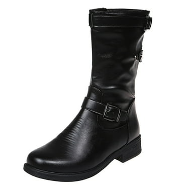 IUJSOY Women's Biker Boots Lace up Mid Calf Motorcycle Festival Boots Combat Riding Boots for Women