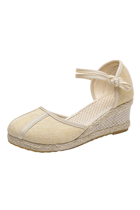 Women's Close Toe Espadrilles Wedge Platform Buckle Sandals for Beach Dressy Summer Shoes