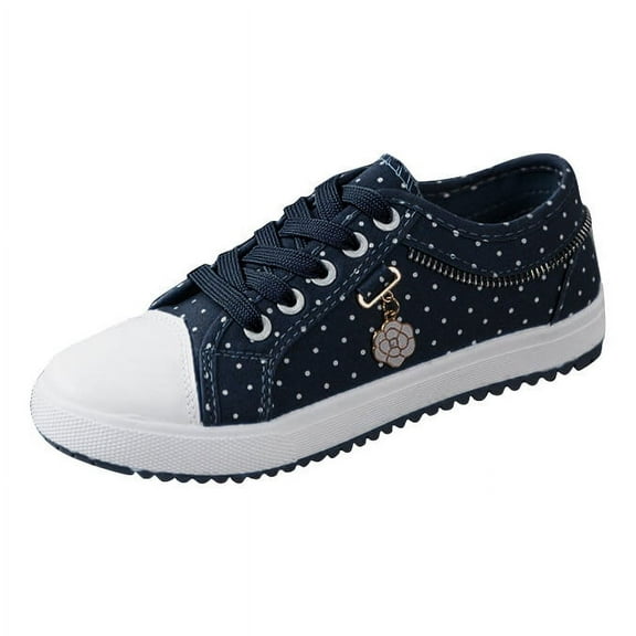 IUJSOY Women's Dott Canvas Shoes Lace up Anti Slip Fashion Walking Shoes with Rose Pendant