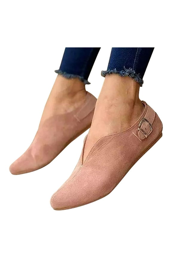 Women's Elegant Dressy Flats Shoes Suede V Cut Pointed Toe Casual Slip on Walking Shoes