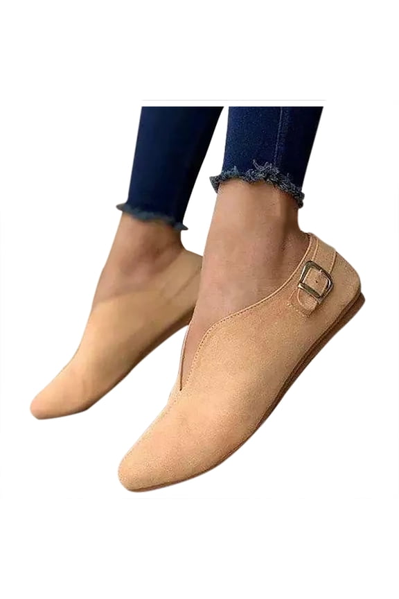 Women's Elegant Dressy Flats Shoes Suede V Cut Pointed Toe Casual Slip on Walking Shoes