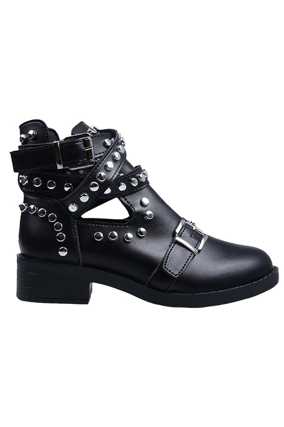 Women's Fashion Ankle Boots Hollow Out Low Heel Sandals Zip up Closed Toe Rivets Punk Boot