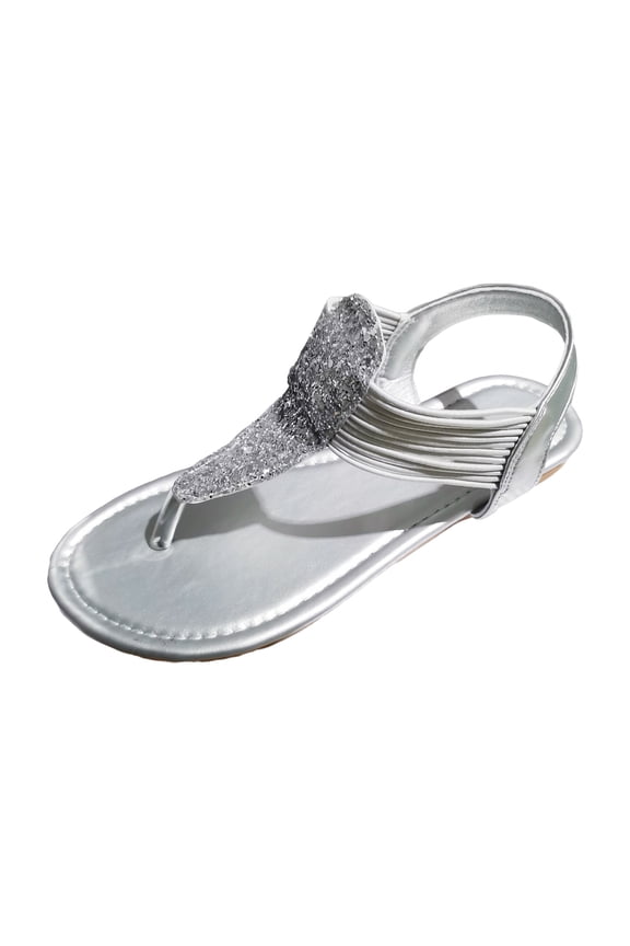 Women's Flat Sandals Elastic Strappy Flip Flops Sparkly Summer Dressy Gladiator Snadals