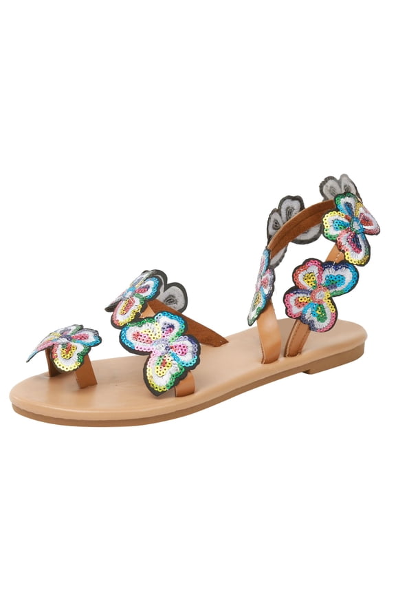 Women's Flat Sandals Toe Ring Flip Flops Colorful Butterfly Boho Beach Sandals Slides