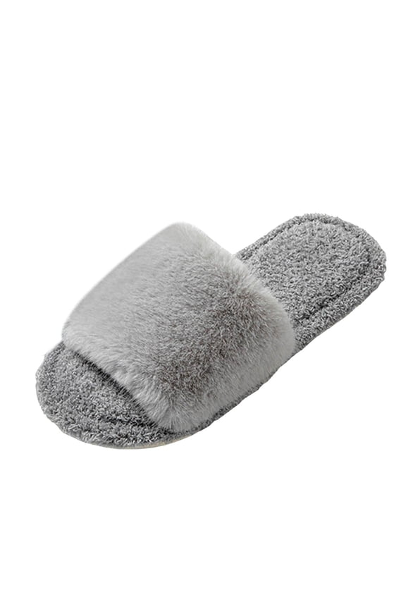 Women's Fuzzy Slippers Open Toe Cozy Memory Foam House Shoes Soft Flat Indoor Outdoor Spa Slippers