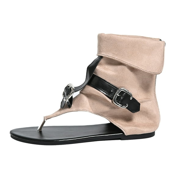 IUJSOY Women's Gladiator Sandals Comfort Flat Flip Flops Vintage Summer Shoes with Back Zipper