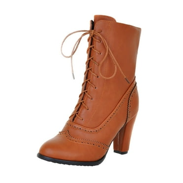IUJSOY Women's Lace up Booties High Heel Ankle Boots Short Boots Dress Shoes
