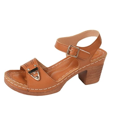IUJSOY Women's Low Heel Sandals Block Heel Round Toe Summer Casual Trendy Slingback Heels