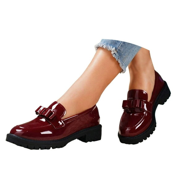 IUJSOY Women's Penny Loafers Slip on Oxfords Bowknot Patent Leather Loafers Dressy Shoes