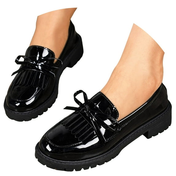 IUJSOY Women's Penny Loafers Slip on Oxfords Tassel Patent Leather Loafers Dressy Shoes