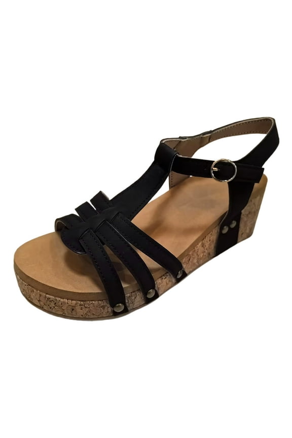 Women's Platform Sandals Cork Footbed Heeled Slides Caged Slingback Comfort Summer Wedges