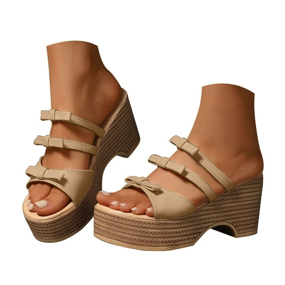 IUJSOY Women's Platform Sandals Slides 2025 Open Toe Slip on Braided Strappy Wedge Heel Sandals