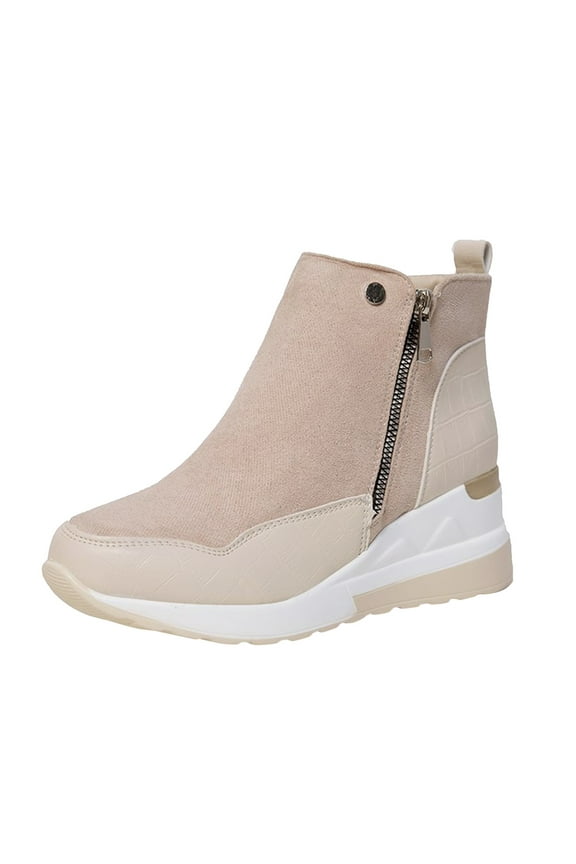 Women's Platform Wedge Boots Ankle Wedge Booties Side Zipper Sneakers Comfortable Ankle Boot