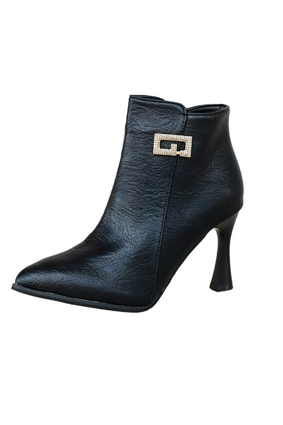 Women's Retro Stiletto Ankle Boots Kitten Heel Pointed Toe Booties with Side Zipper