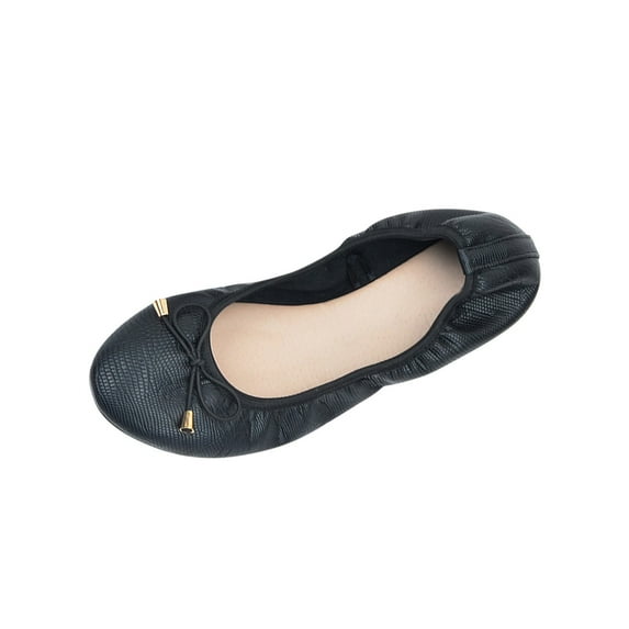 IUJSOY Women's Round Toe Ballet Flats Foldable Dress Shoes Slip on Bow Dressy Work Flats Shoes