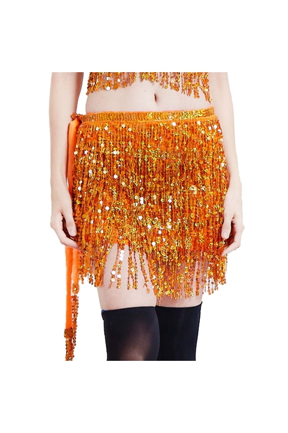 Women's Sequin Tassel Scarf Rave Fringe Skirts for Festival Belly Dance Skirt Belts