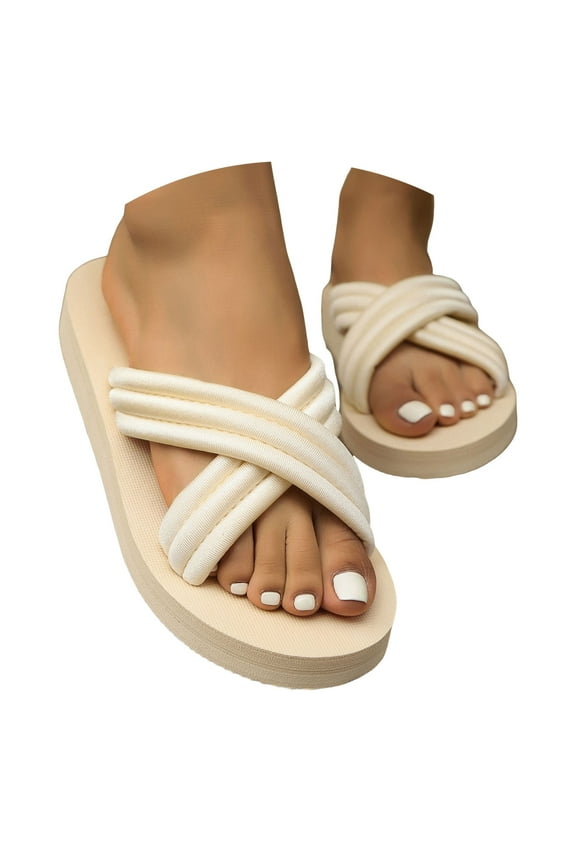 Women's Slide Sandals Slip on Platform Yoga Mat Criss Cross Flat Sandals for Summer