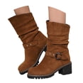 thumbnail image 1 of IUJSOY Women's Slouchy Motorcycle Boots Wide Calf Ankle Boots Chunky Heeled Riding Short Booties, 1 of 9