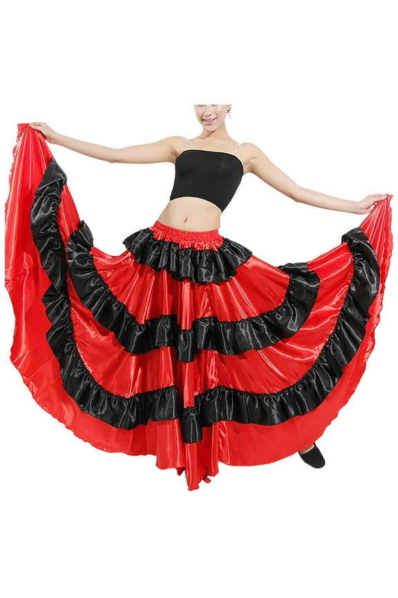 Women's Spanish Bull Dance Skirt Belly Dance Skirt Big Swing Flamenco 360 degree