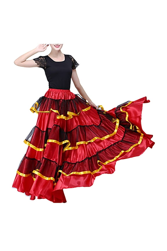 Women's Spanish Bull Dance Skirt Belly Dance Skirt Big Swing Flamenco 360 degree