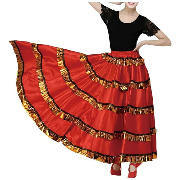 IUJSOY Women's Spanish Bull Dance Skirt Belly Dance Skirt Big Swing Flamenco 360 degree