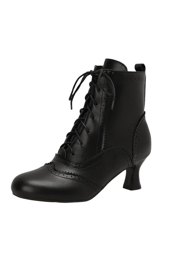 Women's Victorian Dress Boot Vintage Wingtip Kitten Heels Boots Lace up Side Zipper Ankle Boots