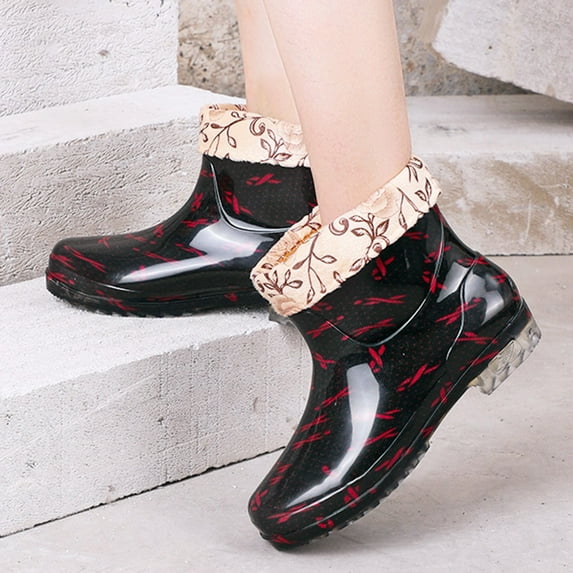 IUJSOY Women's Waterproof Garden Rain Boots Print Short Ankle Rainboots Anti-Slip Rubber Boots