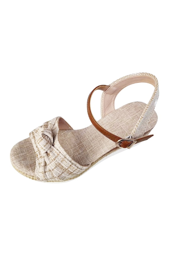 Women's Wedge Heel Sandals Open Toe Bow Knot Summer Espadrille with Ankle Buckle Strap