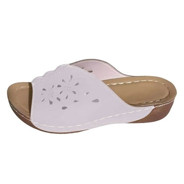 IUJSOY Women's Wedge Platform Sandals Peep Toe Hollow out Stitched Slides Casual Slip on Sandals