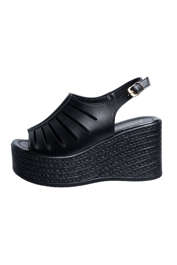 Women's Wedge Sandals Cut Out Open Toe Platform Heels Slingback Ankle Strap Summer Dress Shoe