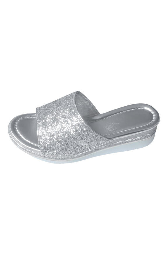 Women's Wedge Sandals Platform Slip on Slide Sheos Open Toe Glitter Band Mules Casual Heels