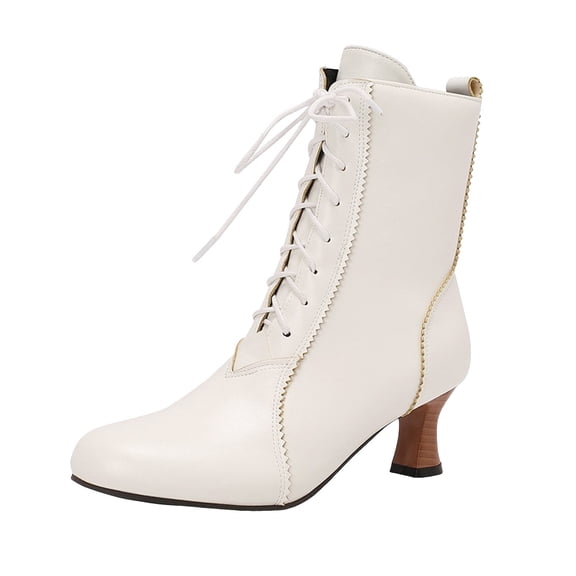 IUJSOY Womens Ankle Boots Dress Fall Booties Retro 70s Victorian Boots Lace up Kitten Heels