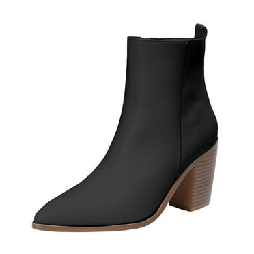 IUJSOY Womens Ankle Boots Pointed Toe Stacked Heel Side Zipper Chelsea Fall Booties