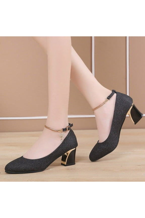 Womens High Heels Closed Pointed Toe Ankle Strap Pumps Cute Dress Dance Shoes