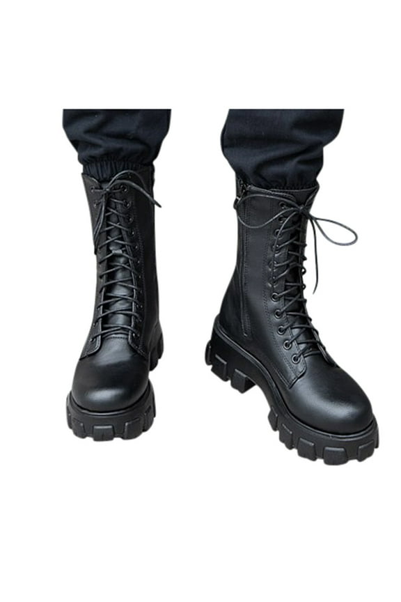 Womens Combat Boots Lace up Zipper High Top Boots High Heel Chunky Platform Lug Sole Booties
