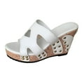 thumbnail image 1 of IUJSOY Womens Cork Wedge Sandals High Platform Open Toe Slippers Slip on Heels Casual Shoes, 1 of 9