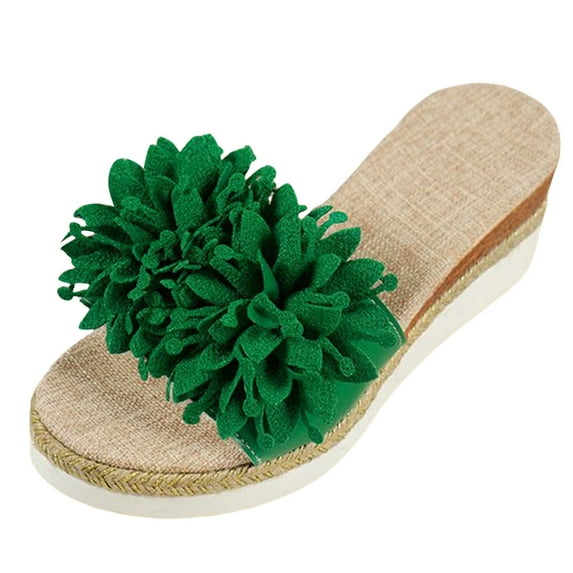 IUJSOY Womens Espadrilles Wedge Platform Sandals Slip on Green Band Slides Shoes Casual Dressy Heels