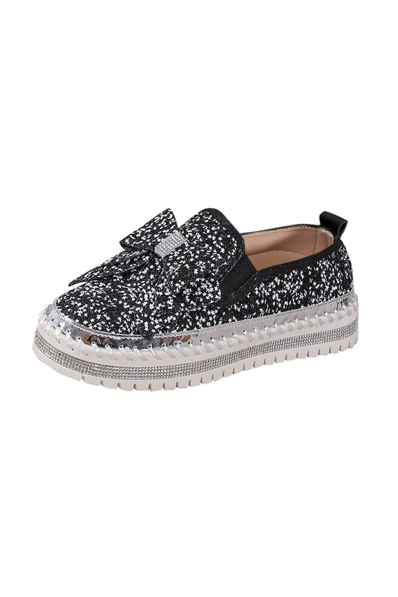 Womens Fashion Sneakers Platform Rhinestone Sparkly Bowknot Loafers Casual Party Dress Shoes