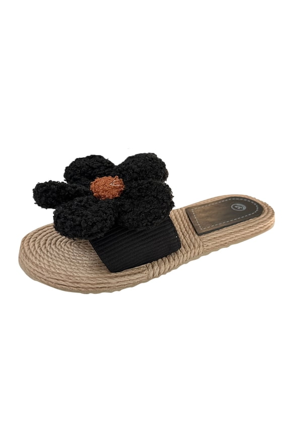 Womens Flat Sandals Braides Summer Dressy Fashion Flower Open Toe Beach Vacation Slides