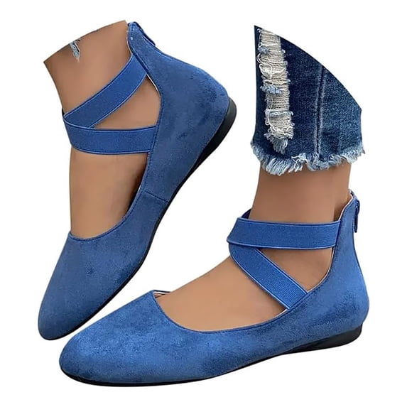 IUJSOY Womens Flats Comfortable Pointed Toe Dress Shoes Elastic Ankle Strap Slip on Back Zipper Flat