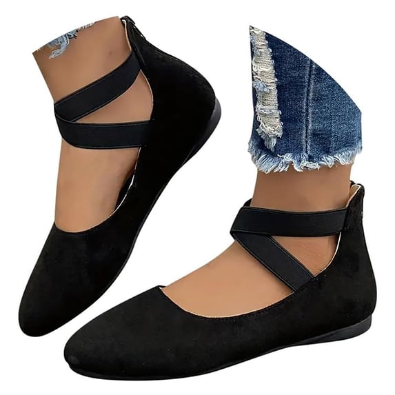 IUJSOY Womens Flats Comfortable Pointed Toe Dress Shoes Elastic Ankle Strap Slip on Back Zipper Flat