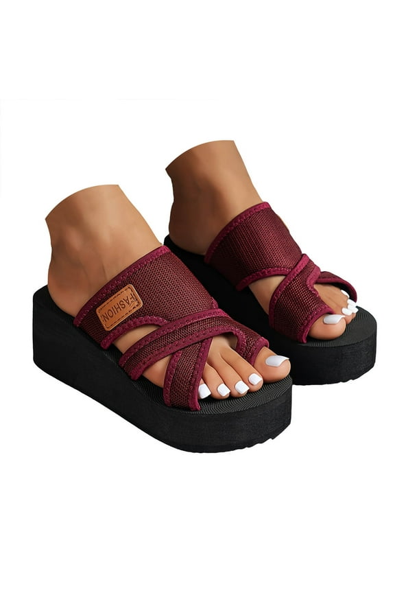 Womens Flip Flops Cross Strap Platform Wedges Sandals with Arch Support Slip on Slides Shoes